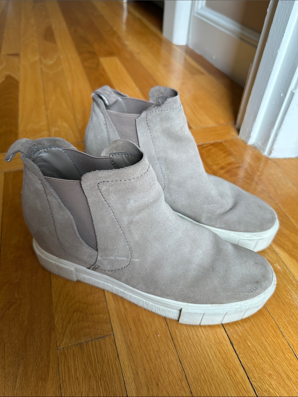 Dolce Vita Light Gray Suede Slip-On Wedge Sneakers